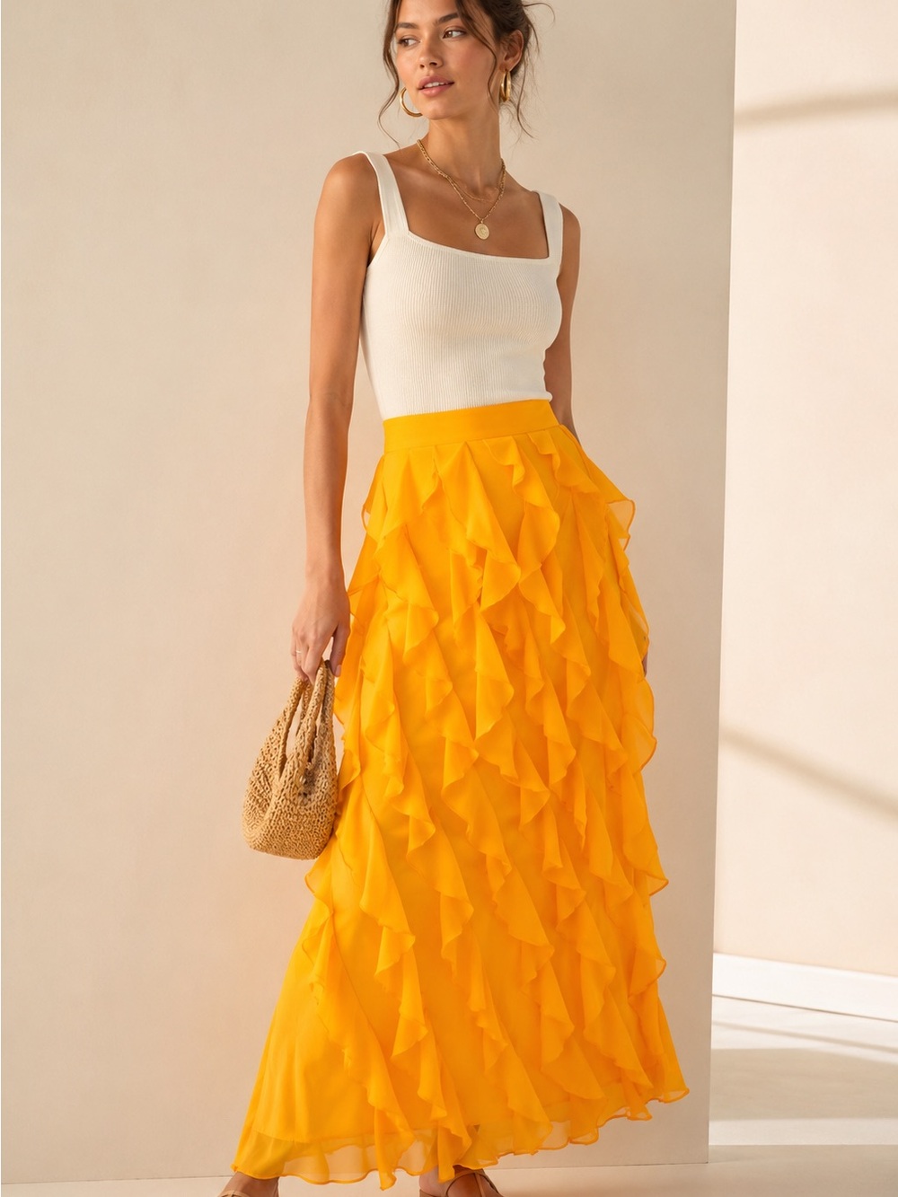 Anthropologie Let Me Be Marigold Yellow Cascading Ruffle Size MP